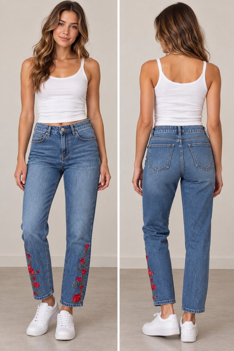D.Jeans Blue Floral Rose Embroidery Jeans Sz 10 Straight Leg
